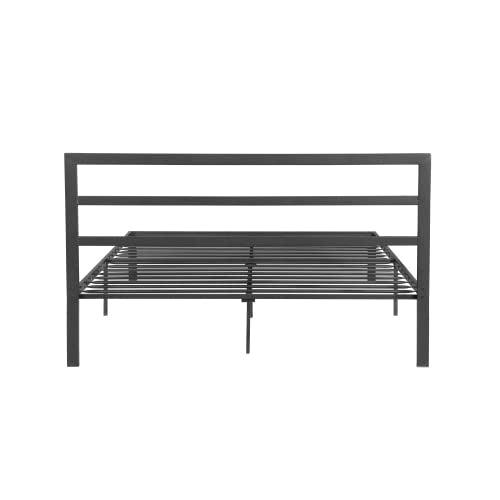 14 Inch Queen Size Black Metal Platform Bed with Spindle Headboard R3597