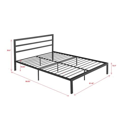 14 Inch Queen Size Black Metal Platform Bed with Spindle Headboard R3597