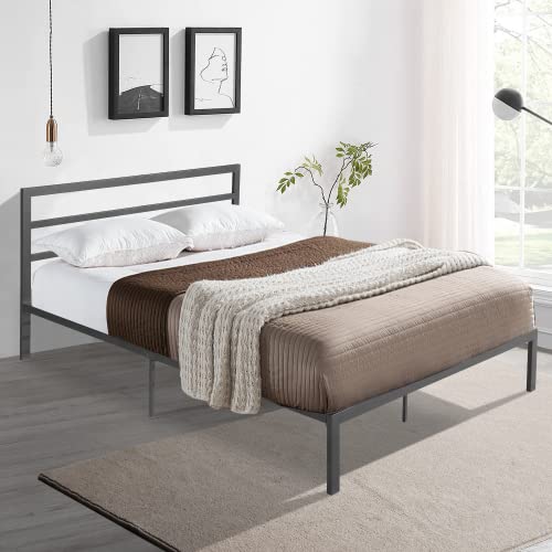 14 Inch Queen Size Black Metal Platform Bed with Spindle Headboard R3597