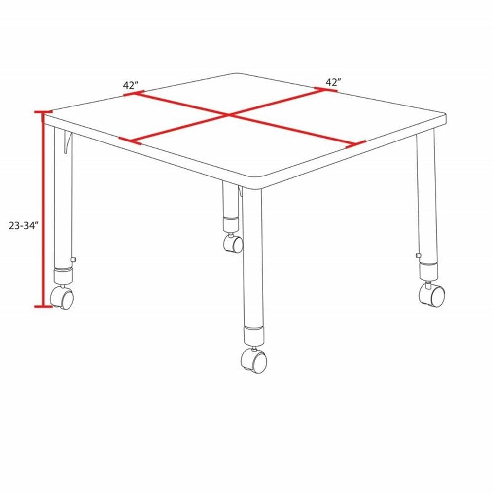 42" Square Mobile Table with 4 Blue Stack Chairs J87309