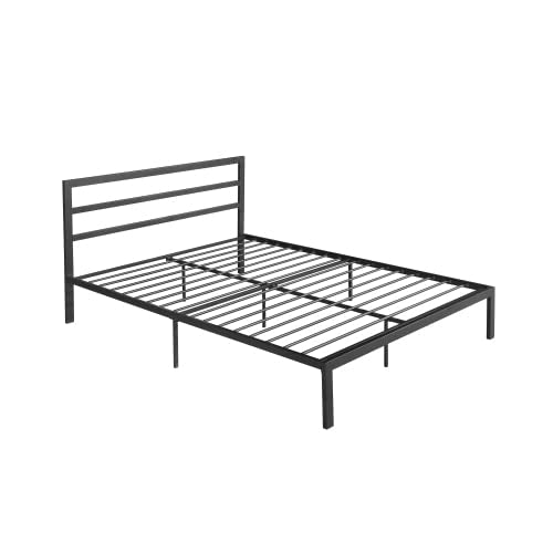 14 Inch Queen Size Black Metal Platform Bed with Spindle Headboard R3597