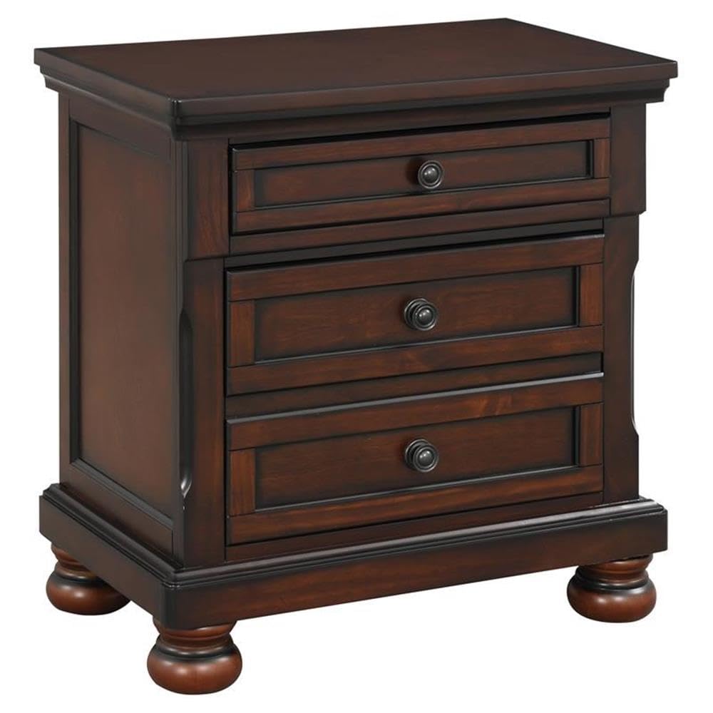 Brown Cherry 3 Drawer Wood Nightstand W50077