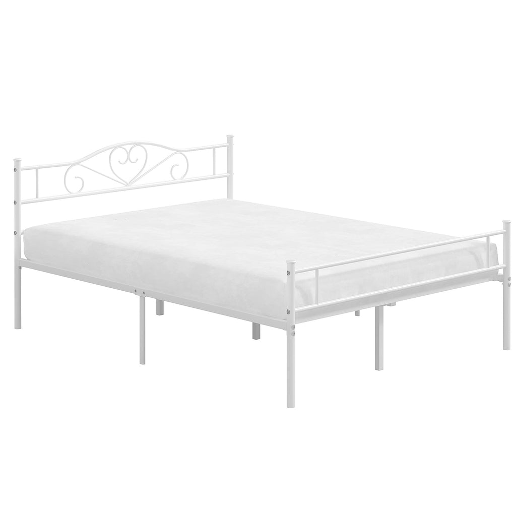 Full Size White Metal Platform Bed Frame with Headboard C42893