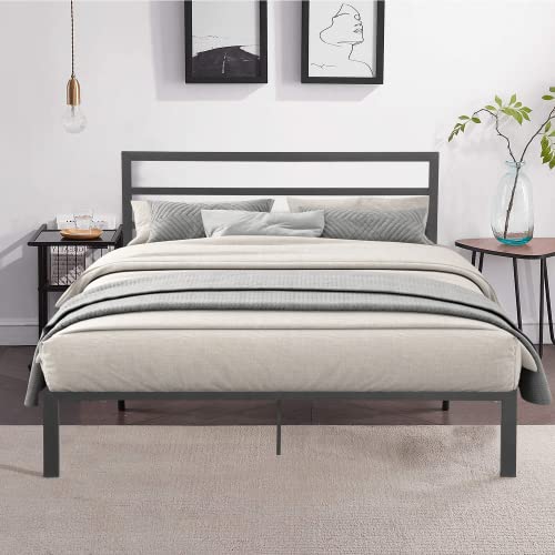 14 Inch Queen Size Black Metal Platform Bed with Spindle Headboard R3597