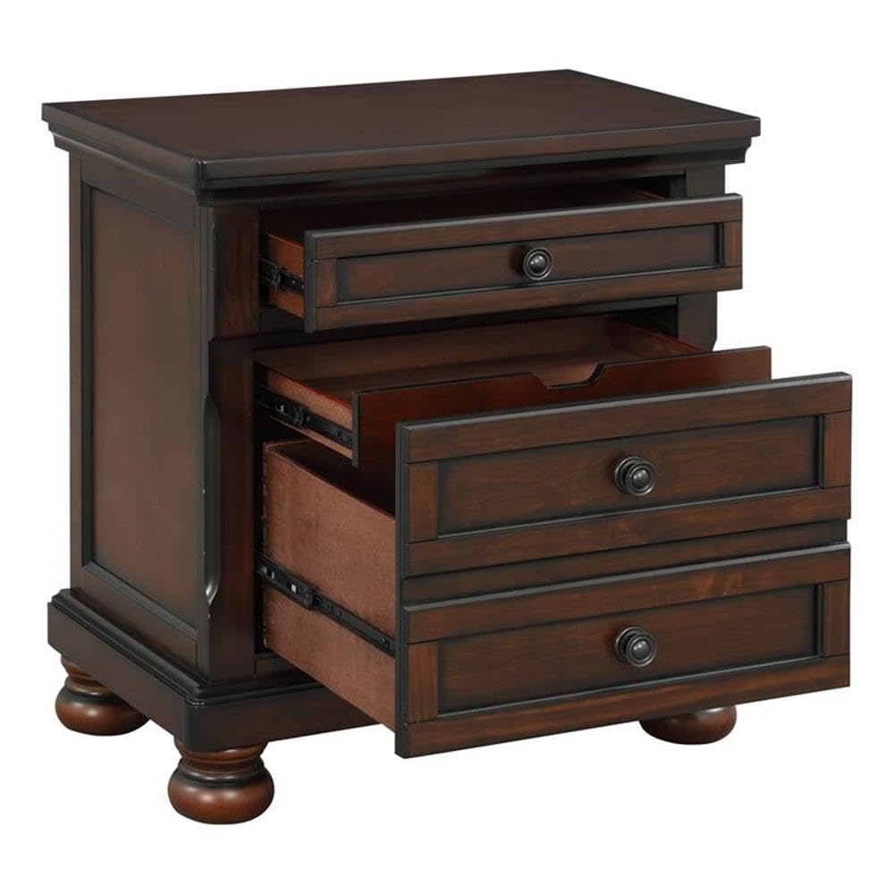 Brown Cherry 3 Drawer Wood Nightstand W50077