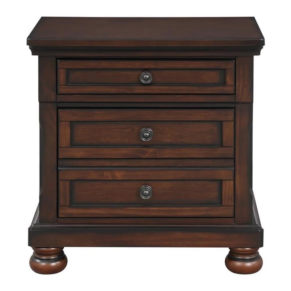 Brown Cherry 3 Drawer Wood Nightstand W50077