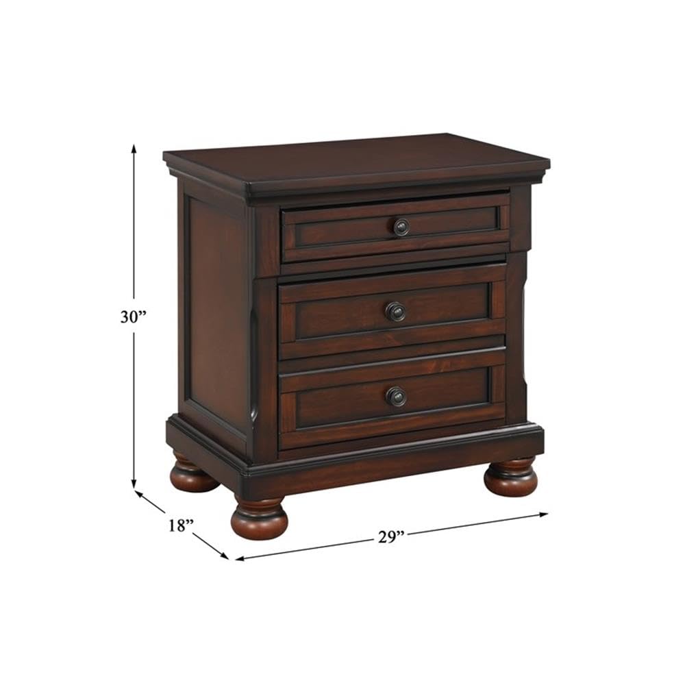 Brown Cherry 3 Drawer Wood Nightstand W50077