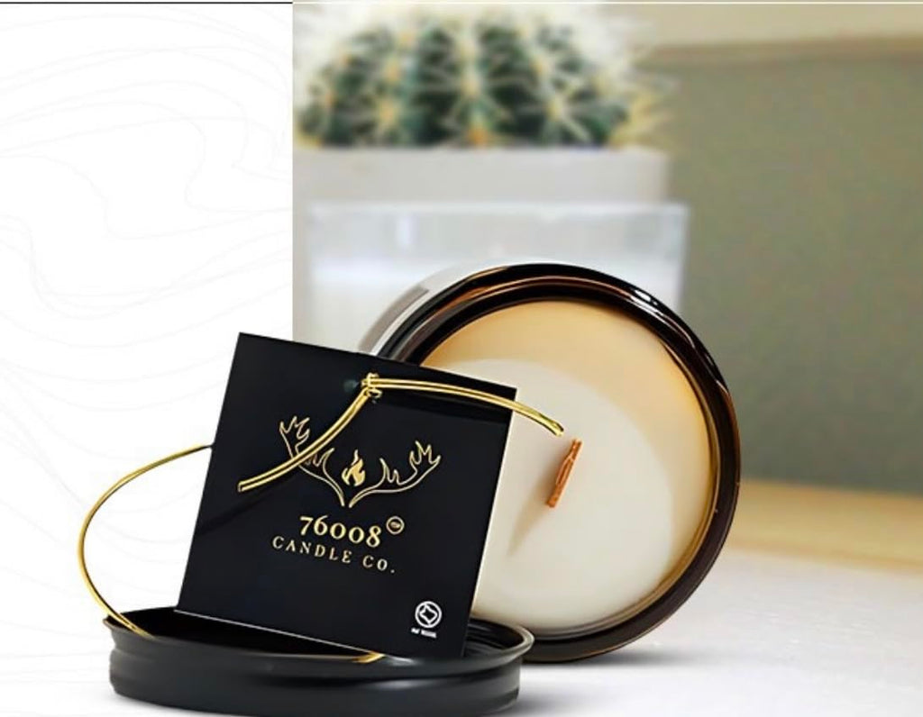 Soy Candle with Wood Wick in Amber Glass Jar S359265