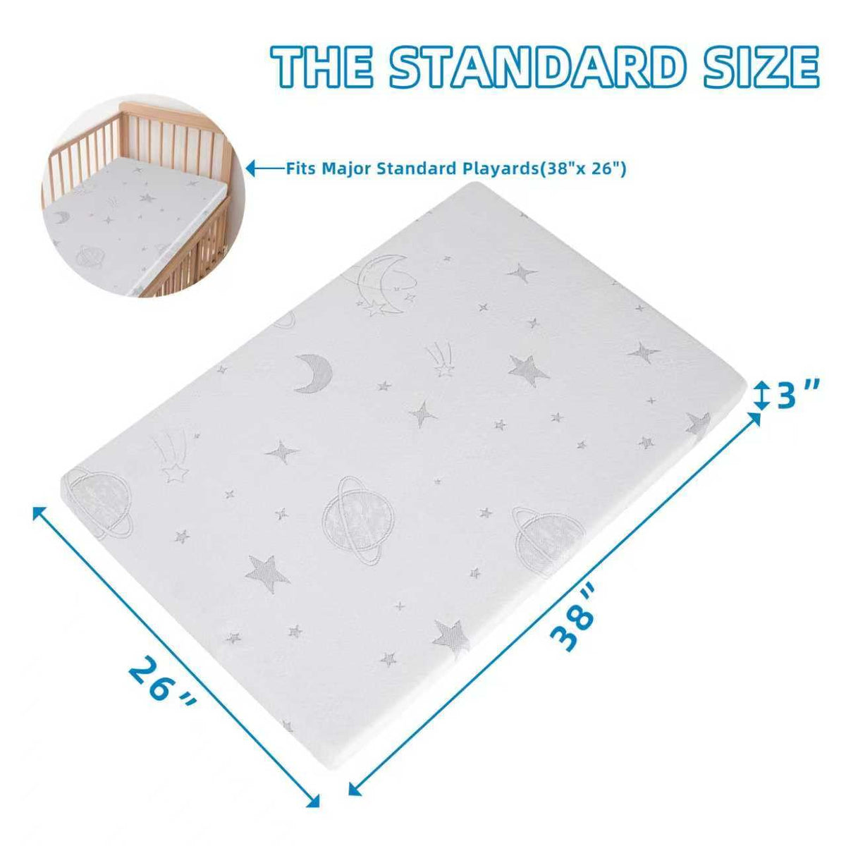 Pack and Play Mattress Pad 38"x26"x3" Dual-Sided R982