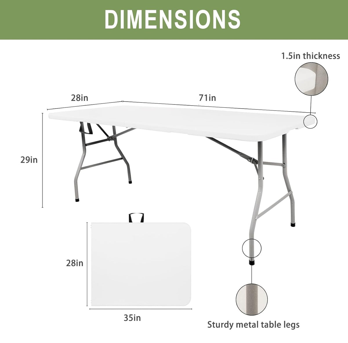 6ft White Folding Plastic Table with Handle E788