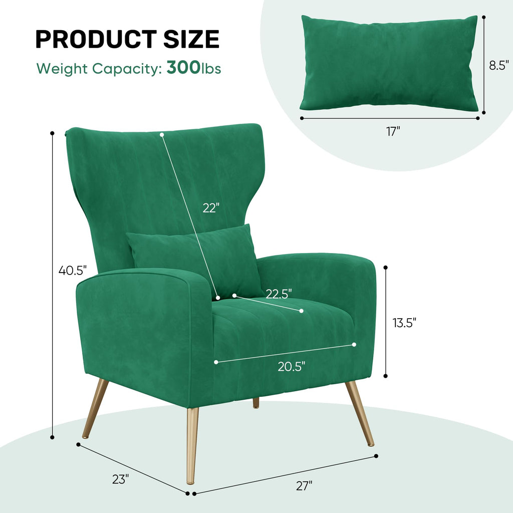 Velvet Accent Chair Set of 2 Wingback Green Y5377