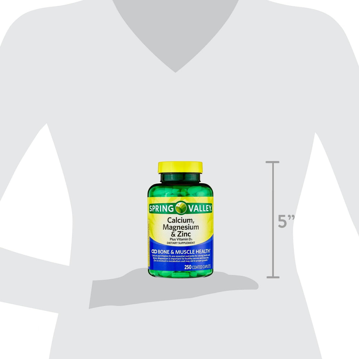 Calcium Magnesium Zinc Vitamin D3 Caplets Dietary Supplement 250 Count V273668