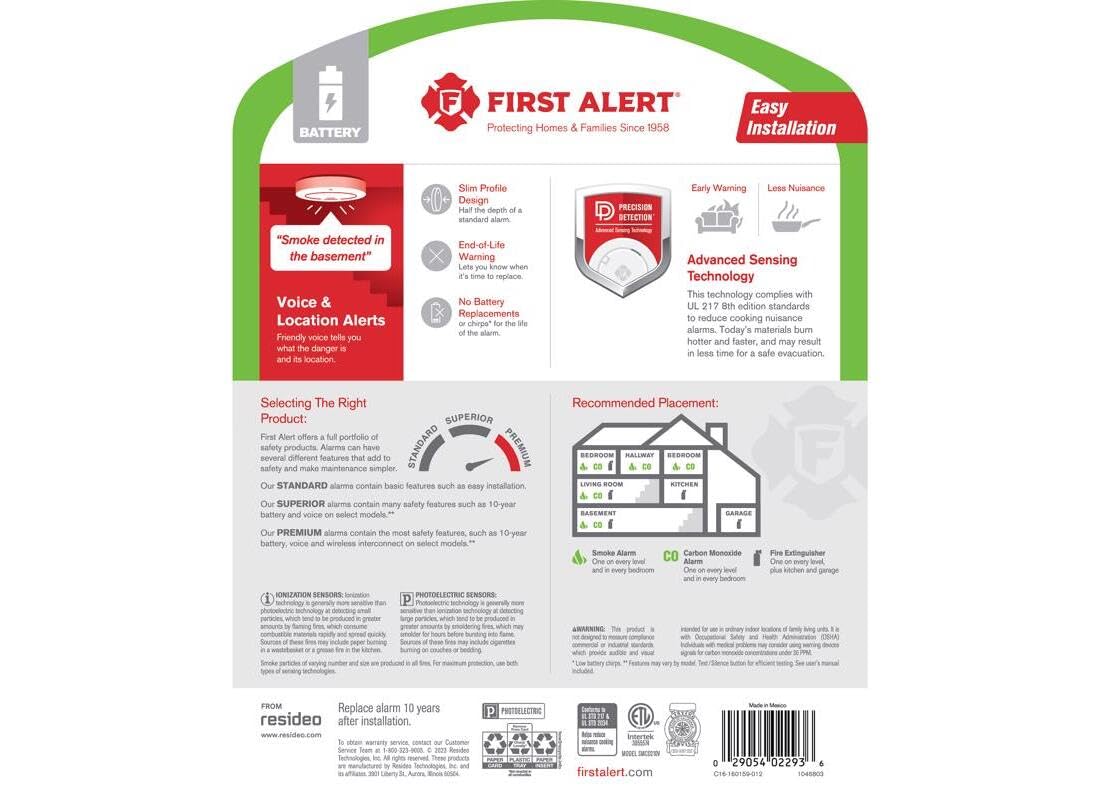 10 Year Battery-Powered Photoelectric Smoke and Carbon Monoxide Detector A677