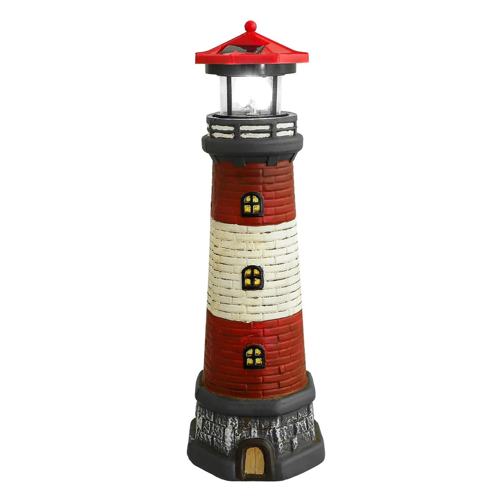 Solar Powered Lighthouse Rotating Beacon Red Resin H24252