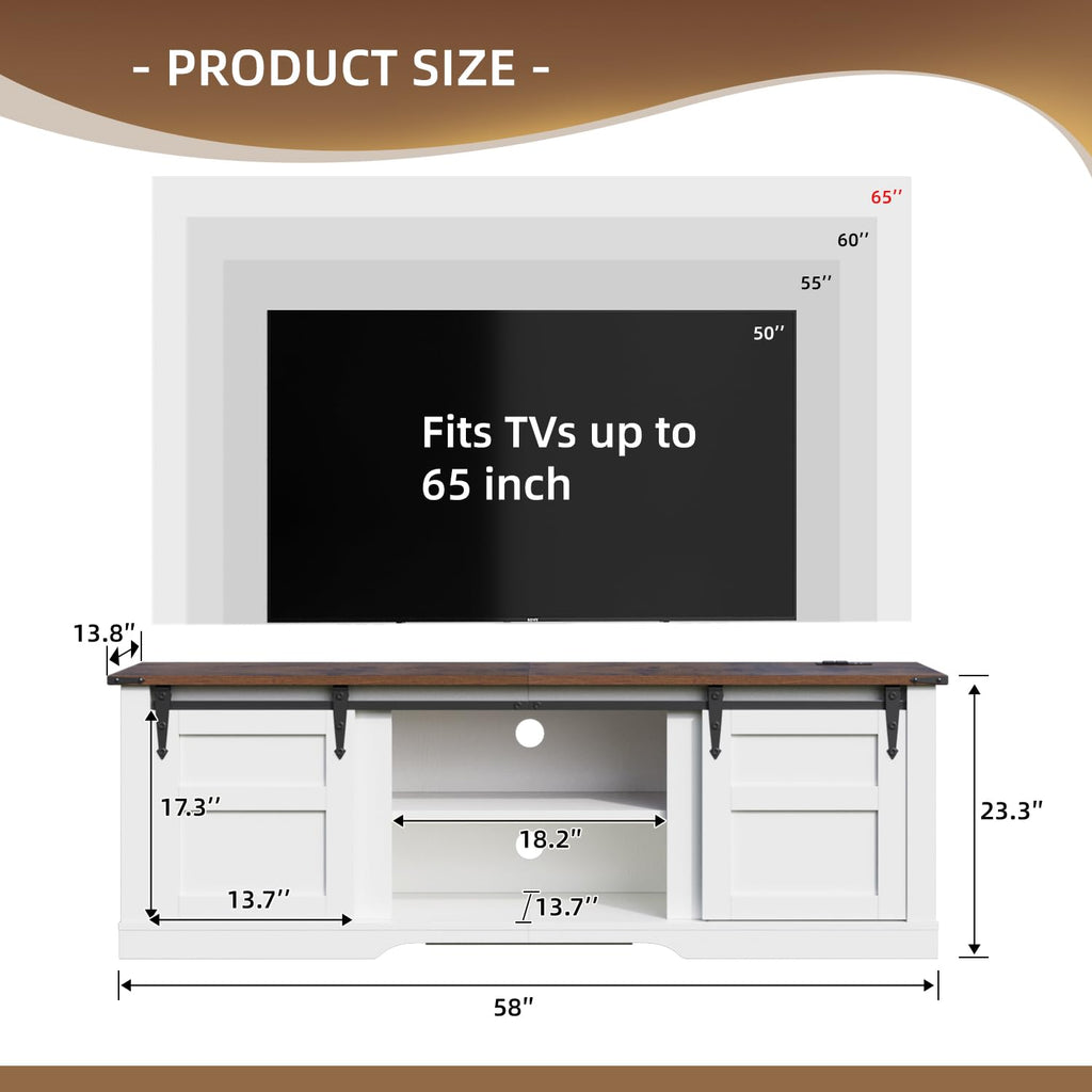 58" Farmhouse TV Stand with Sliding Barn Doors and Storage Cabinets Q3522