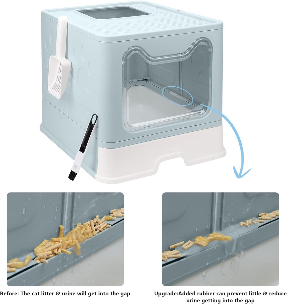Foldable Enclosed Cat Litter Box with Lid and Litter Scoop N871