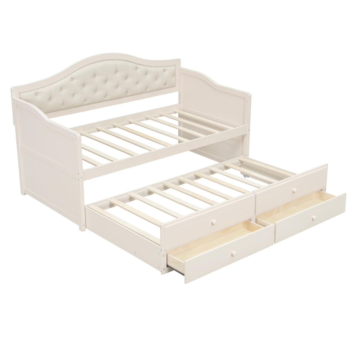 Beige Twin Size Wooden Daybed with Trundle and 2 Drawers C2649