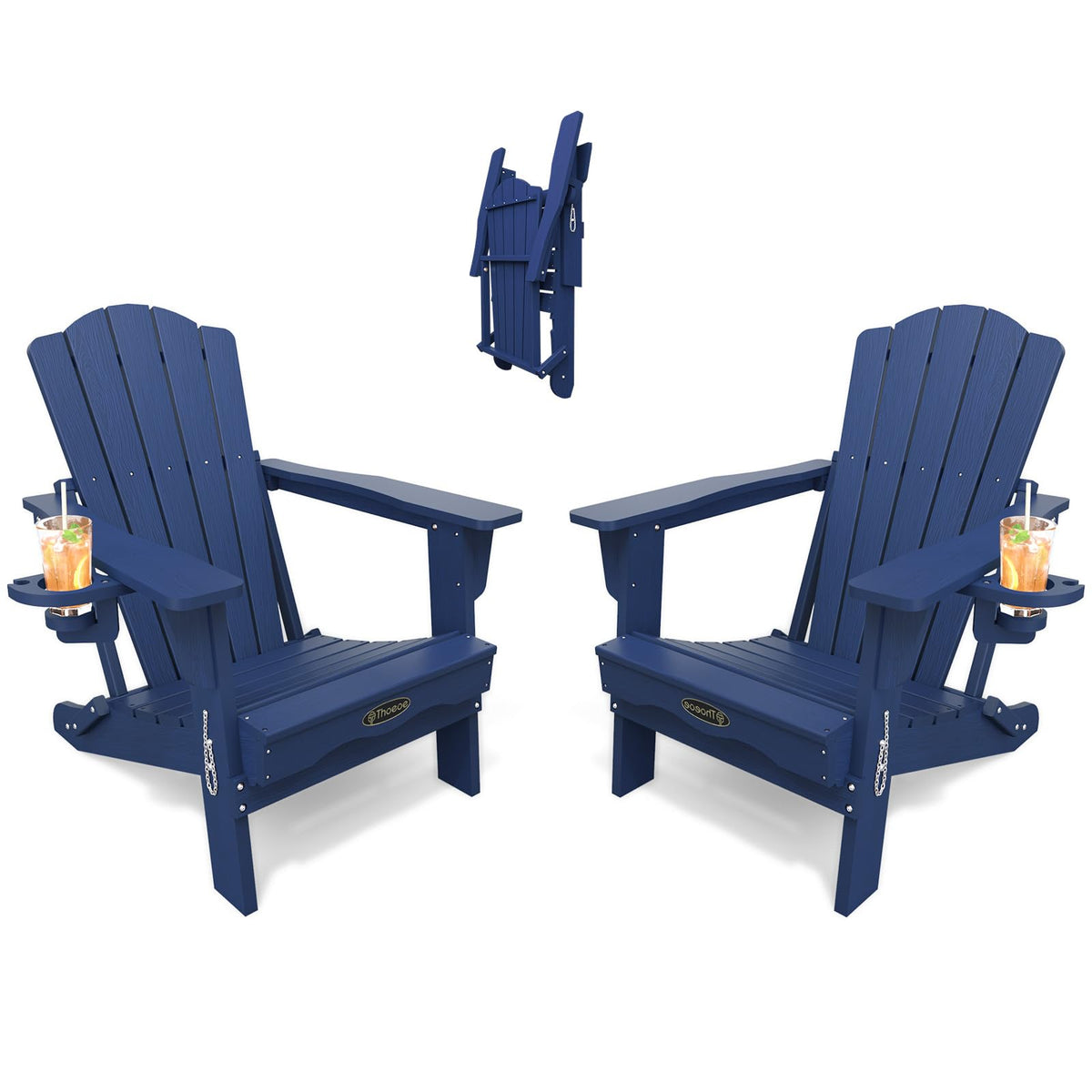 Folding Adirondack Chair Set of 2 HDPE All-Weather Outdoor Chair D619674