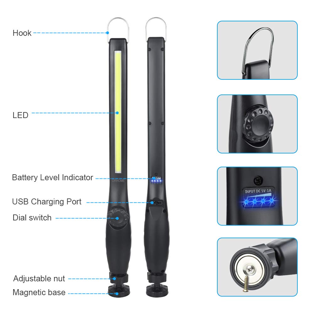 800 lumens 3300mAh Rechargeable Magnetic LED Work Light 2 Pack Q988