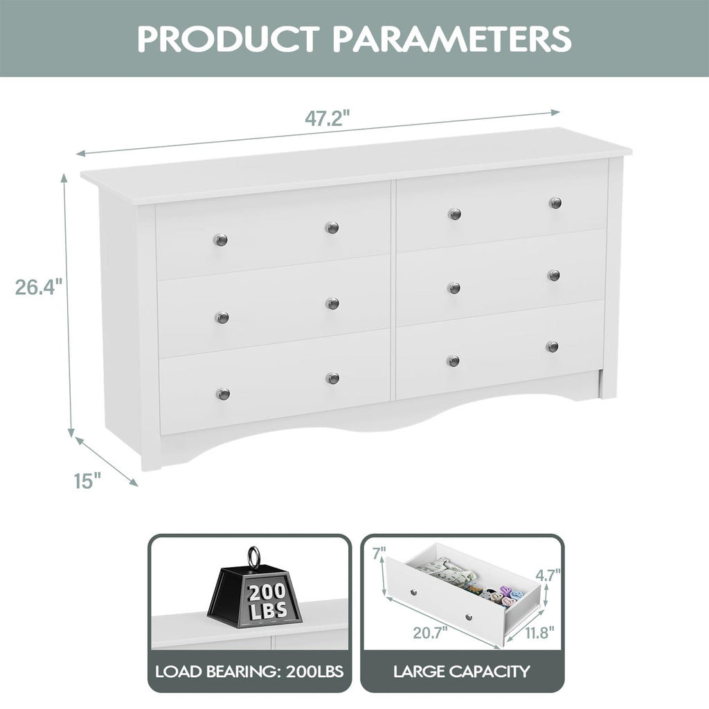 White 6 Drawer Wood Dresser G85236
