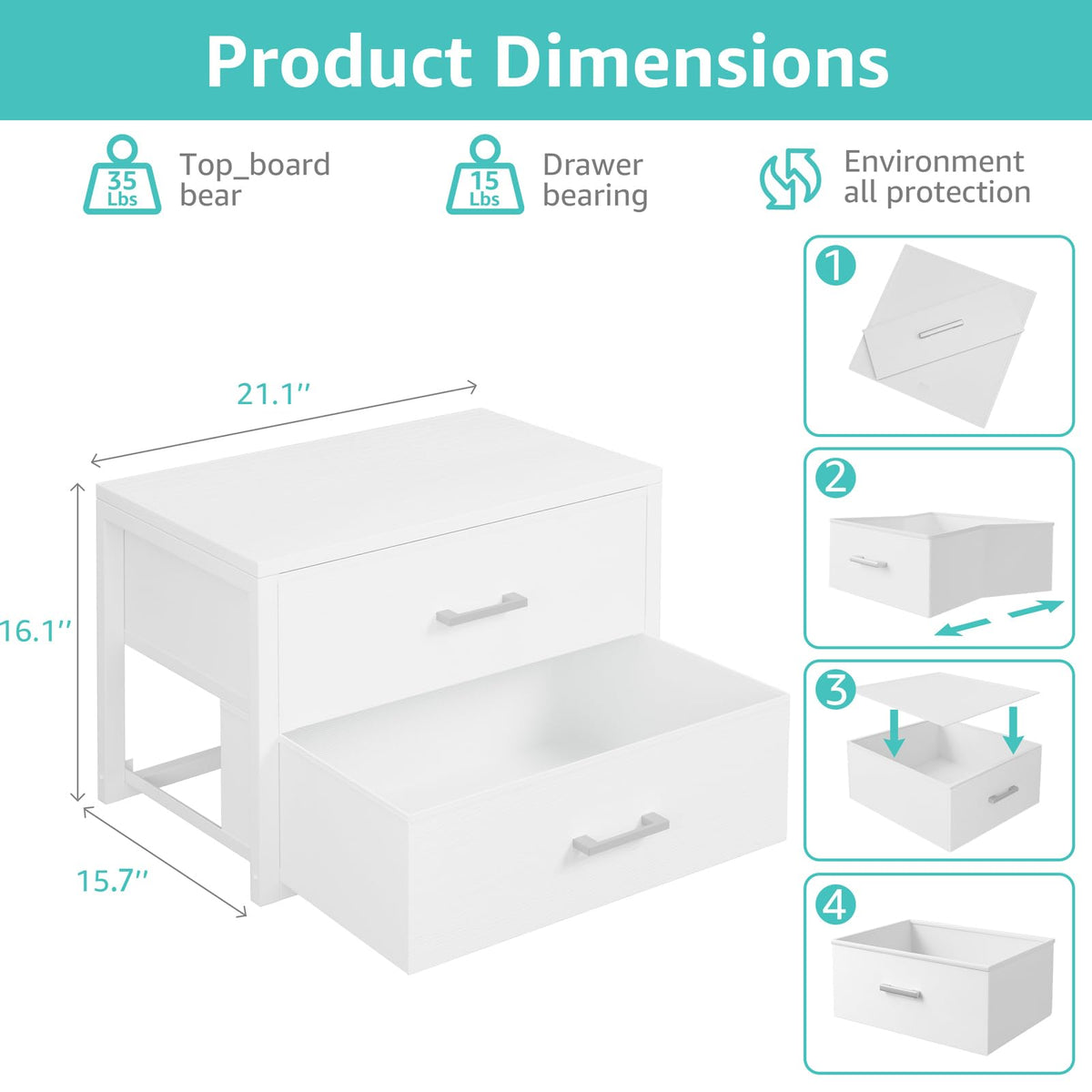 White 2 Drawer Fabric Storage Dresser Z16603