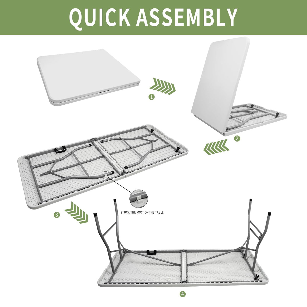 6ft White Folding Plastic Table with Handle E788