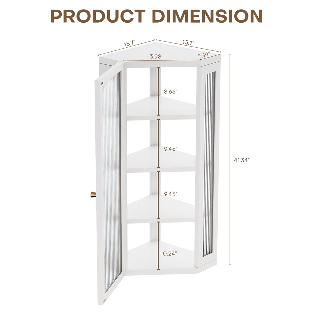 White Metal Corner Wall Cabinet with Glass Doors and Shelves K9521
