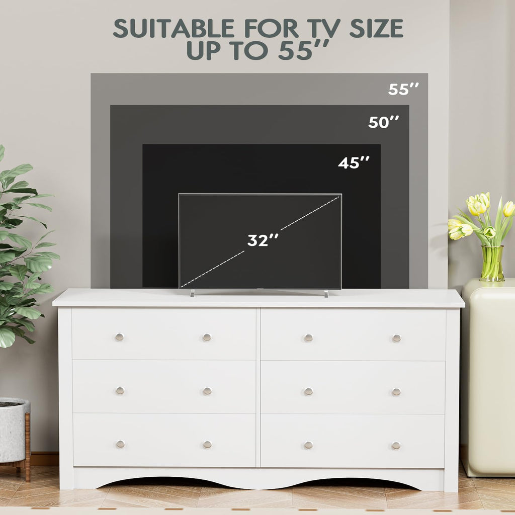 White 6 Drawer Wood Dresser G85236