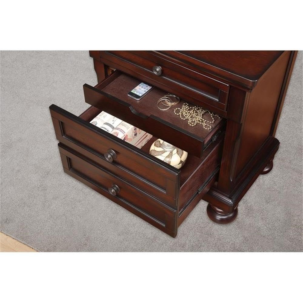 Brown Cherry 3 Drawer Wood Nightstand W50077