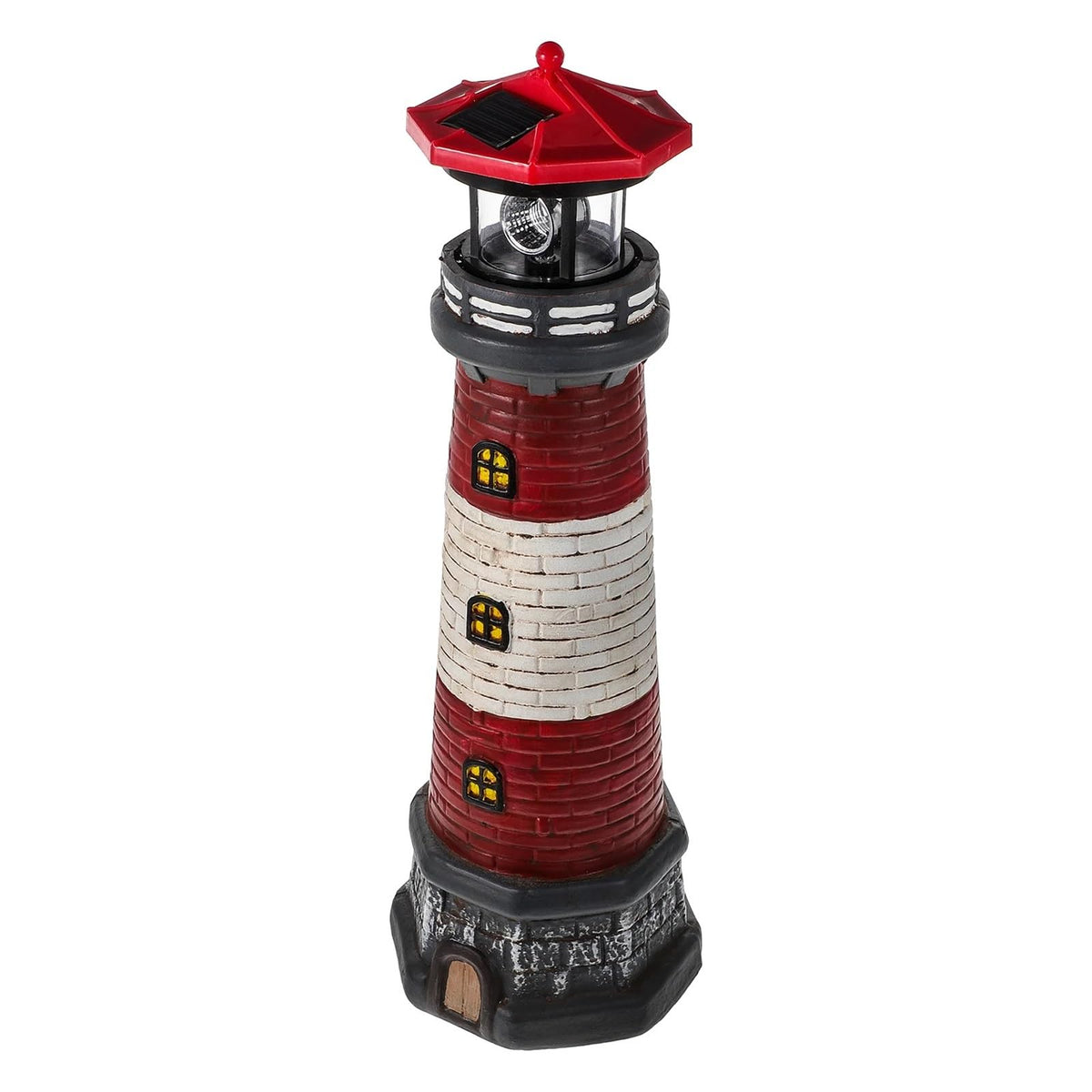 Solar Powered Lighthouse Rotating Beacon Red Resin H24252