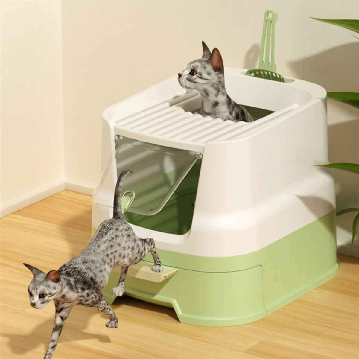 Enclosed Plastic Cat Litter Box with Lid and Scoop V879