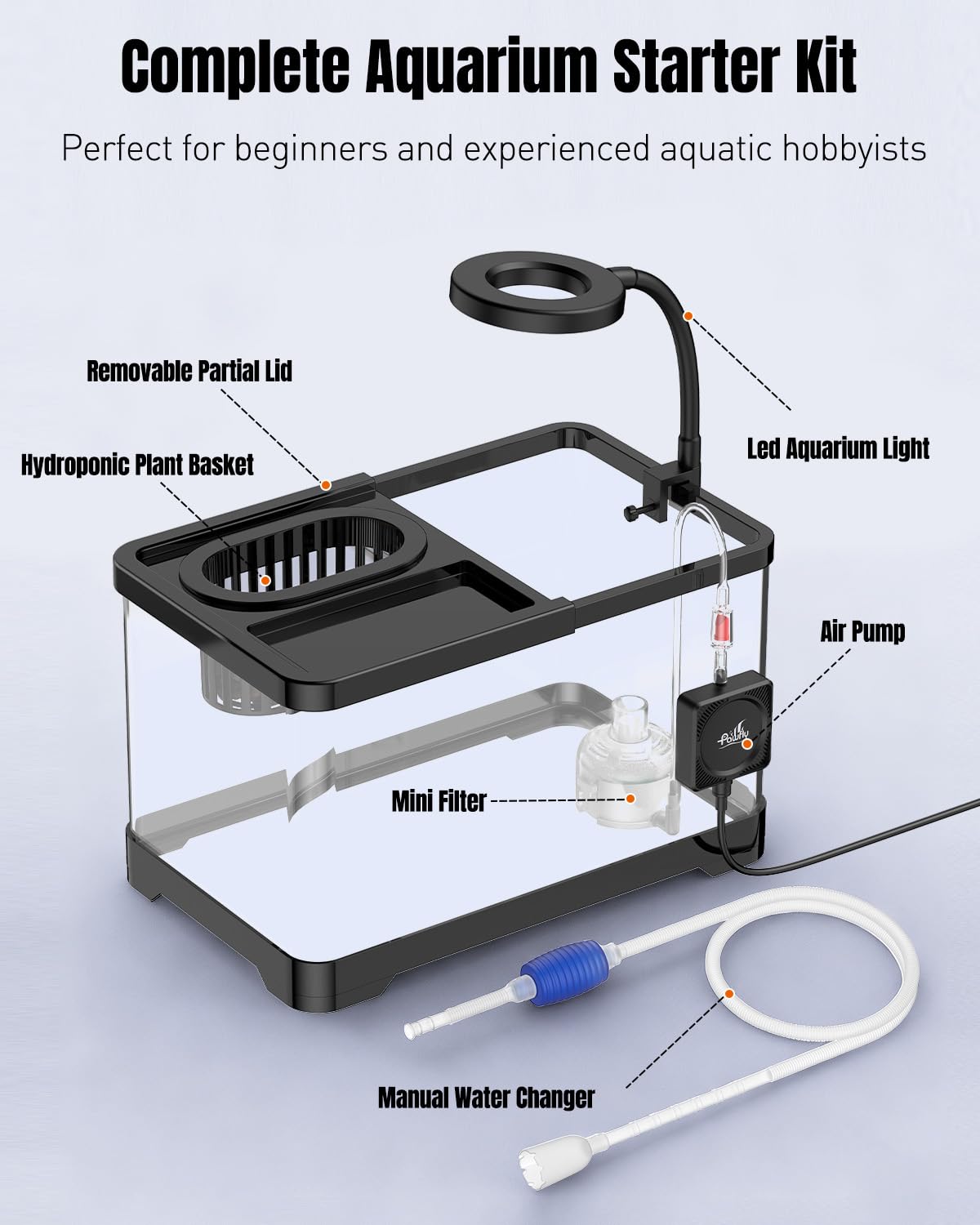 2 Gallon Ultra Clear Aquarium Starter Kit with LED Light, Air Pump, Filter K147148
