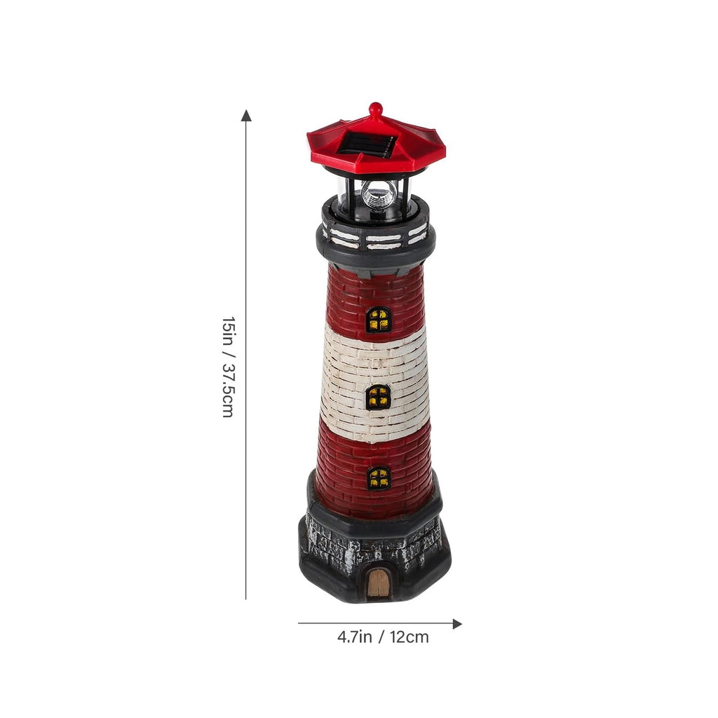Solar Powered Lighthouse Rotating Beacon Red Resin H24252