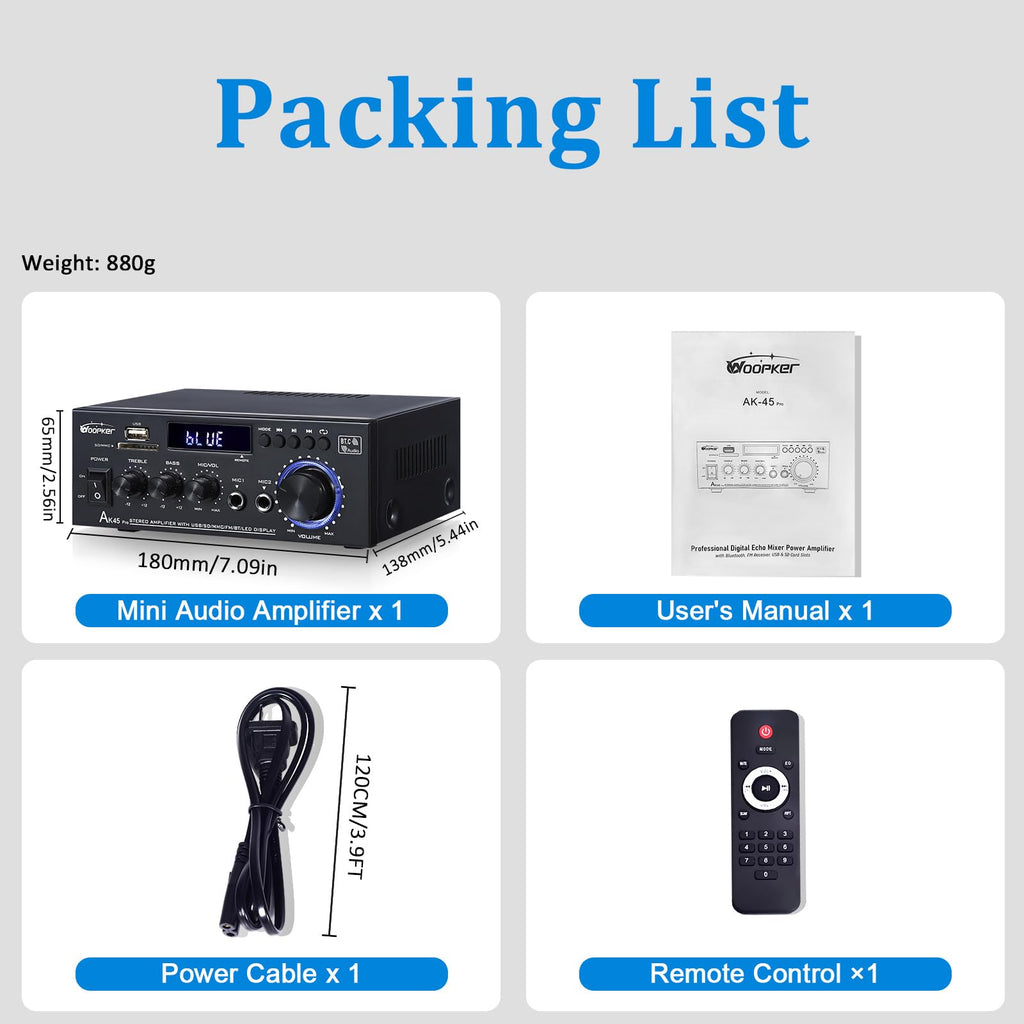 400W 2 Channel Bluetooth 5.0 Stereo Audio Amplifier N924