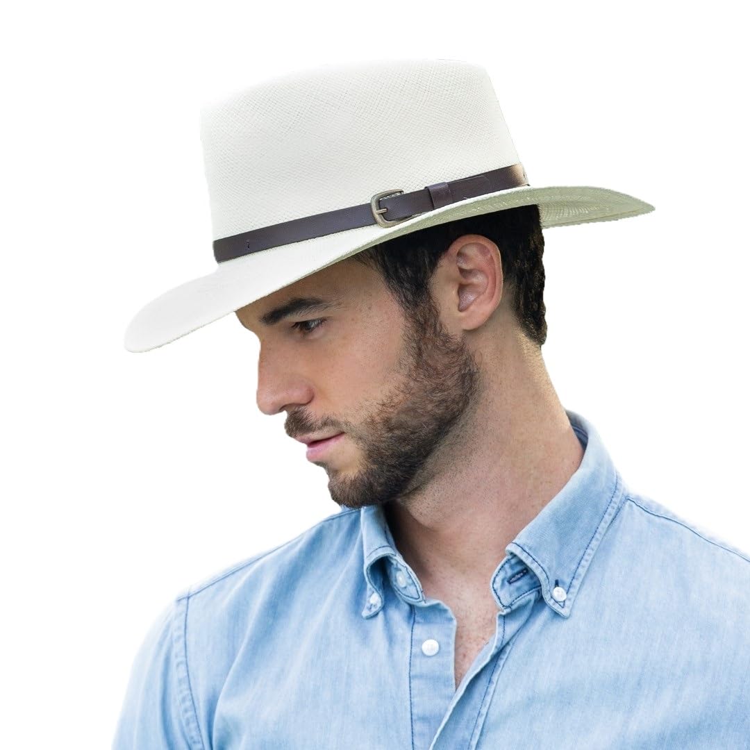 Panama Hat Teardrop Shape Recycled Leather Toquilla Straw N8454