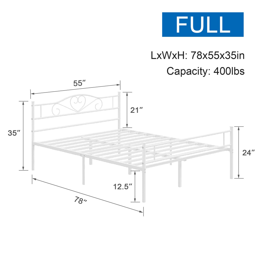 Full Size White Metal Platform Bed Frame with Headboard C42893