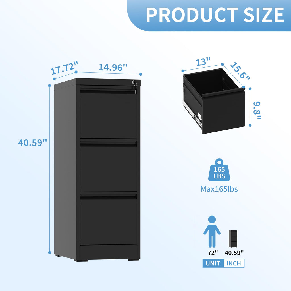 3 Drawer Metal File Cabinet with Lock E519