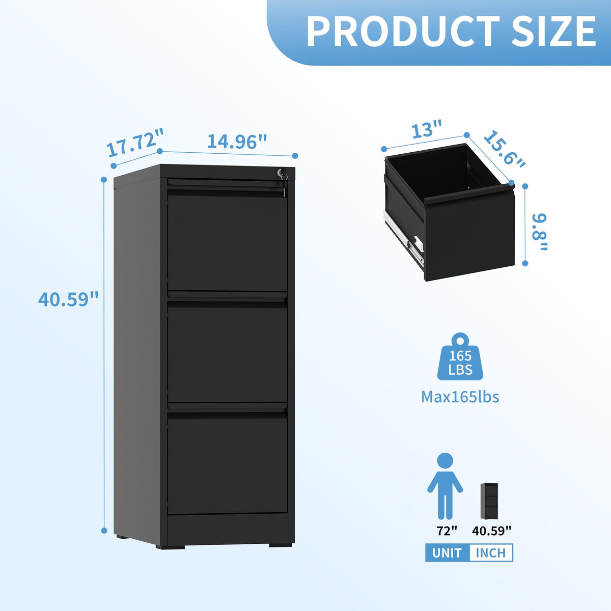 3 Drawer Metal File Cabinet with Lock E519