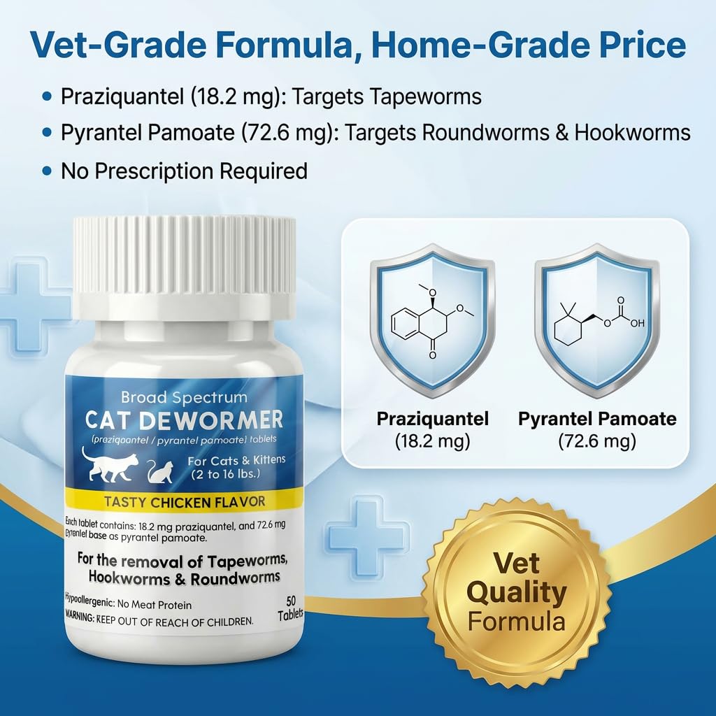 Praziquantel and Pyrantel Pamoate Dewormer Tablets 50 Tablets H685175