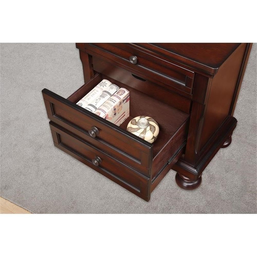 Brown Cherry 3 Drawer Wood Nightstand W50077