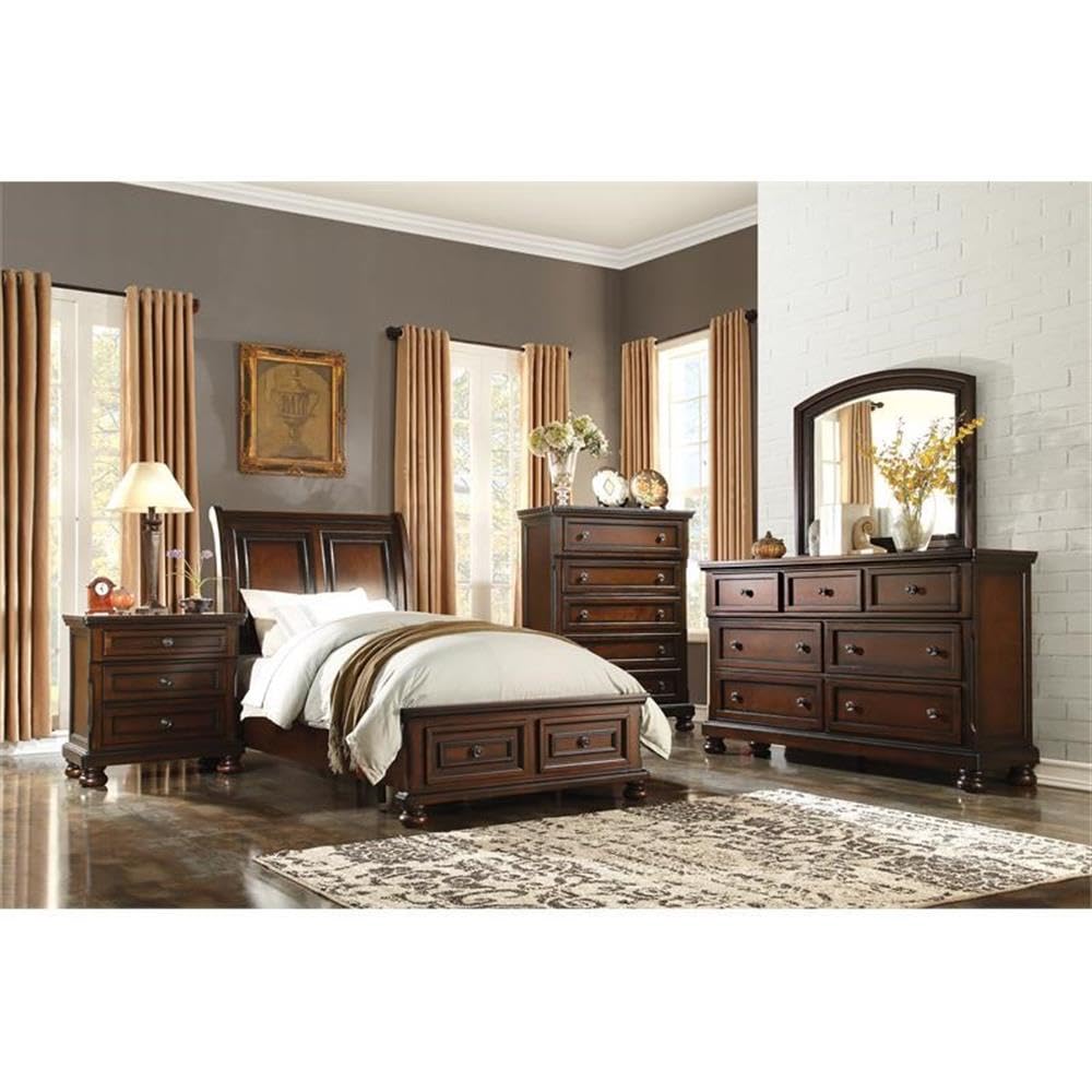 Brown Cherry 3 Drawer Wood Nightstand W50077