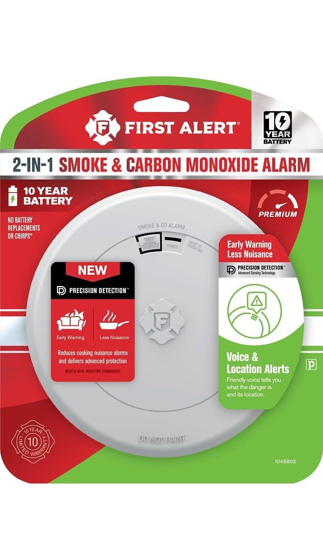 10 Year Battery-Powered Photoelectric Smoke and Carbon Monoxide Detector A677