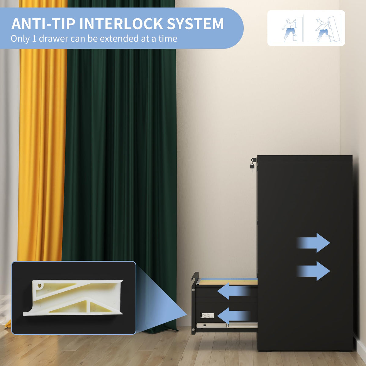 3 Drawer Metal File Cabinet with Lock E519