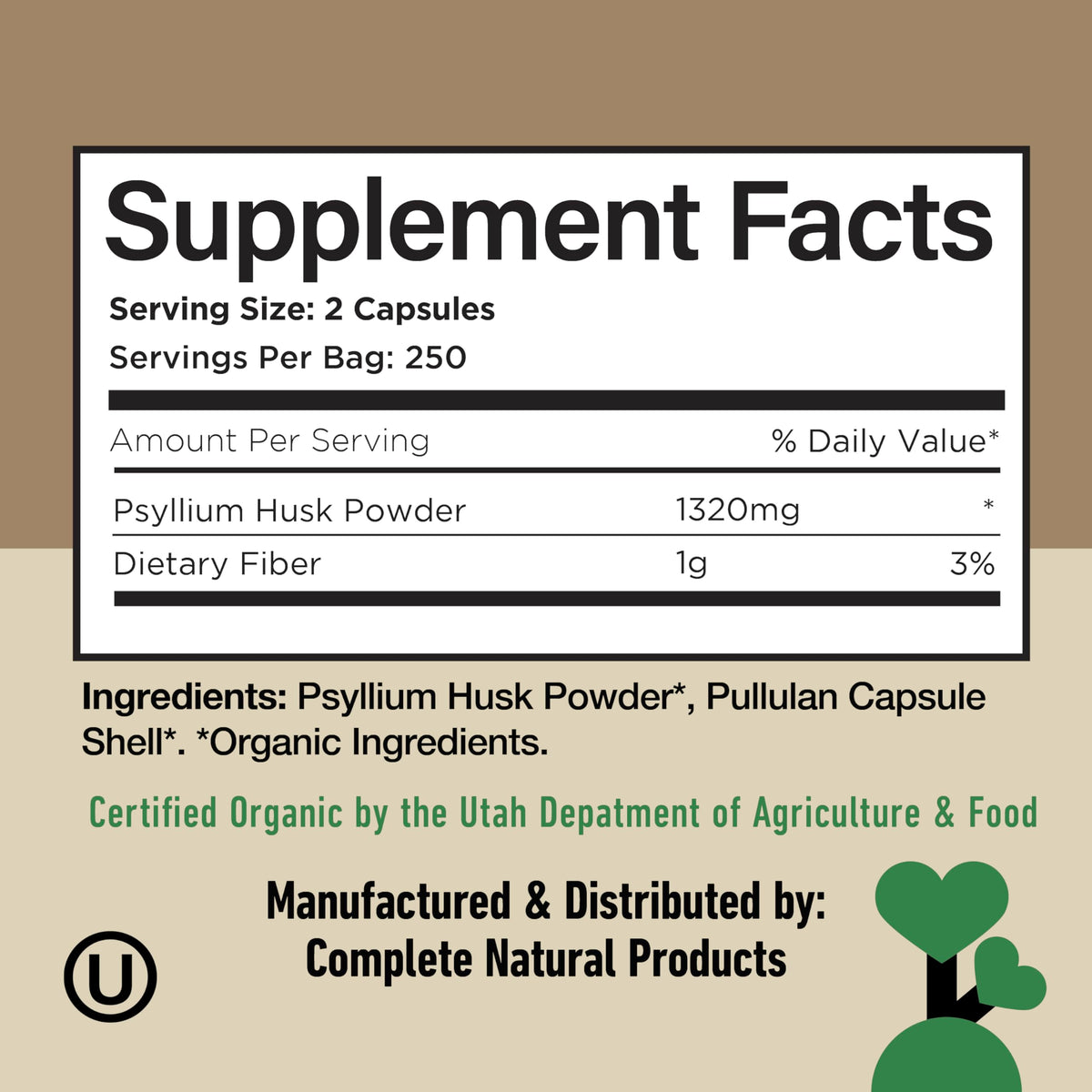 Organic Psyllium Husk Capsules 660mg 500ct E998