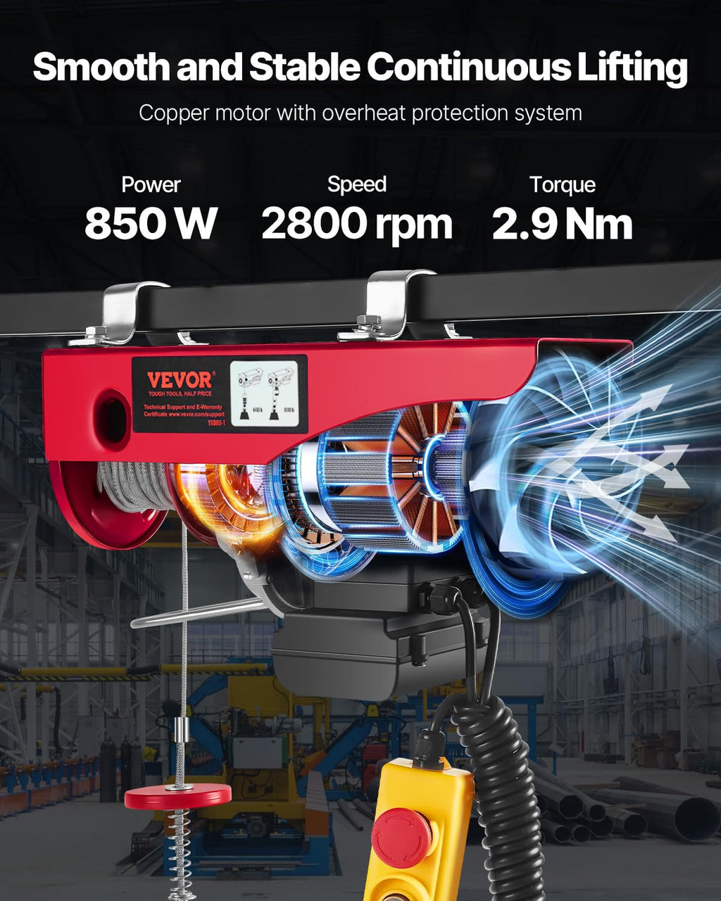 880lbs Electric Hoist with Wired Remote Control H1692