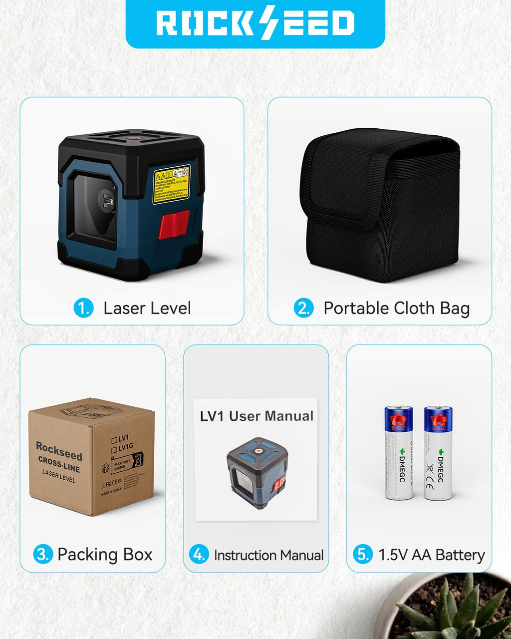 Cross Line Laser Level with Self-Leveling, Vertical and Horizontal Line, 360 Degree, Carrying Pouch, Battery Included J324
