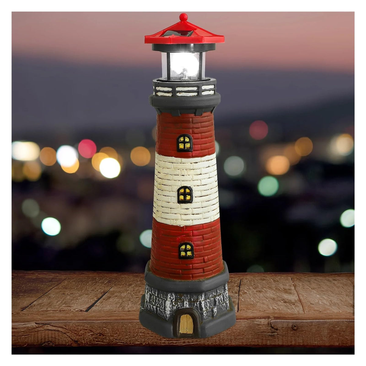 Solar Powered Lighthouse Rotating Beacon Red Resin H24252
