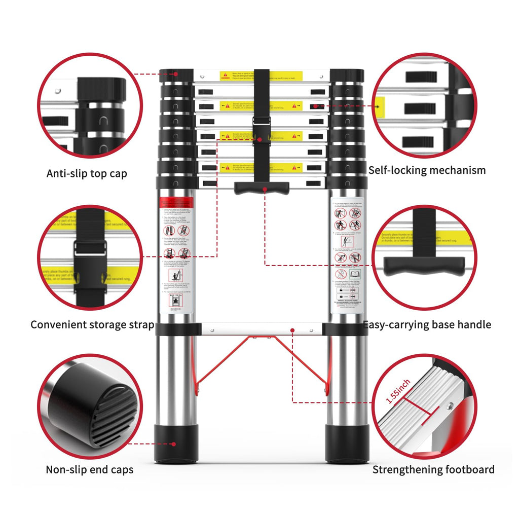 8.5 FT Aluminum Telescoping Ladder 330 lbs Capacity R886