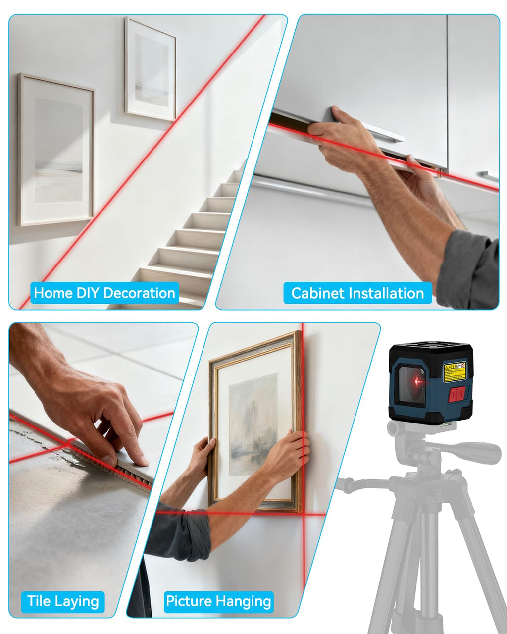 Cross Line Laser Level with Self-Leveling, Vertical and Horizontal Line, 360 Degree, Carrying Pouch, Battery Included J324