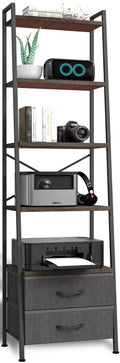 5-Tier Ladder Bookshelf with 2 Drawers Black E477
